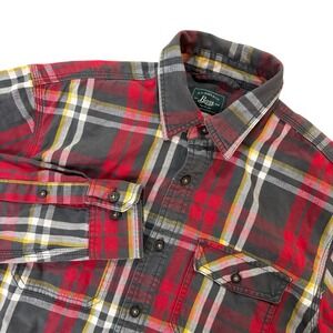 G H BASS & CO Flannel Shirt Mens Small Red Gray Plaid Cotton Button Down